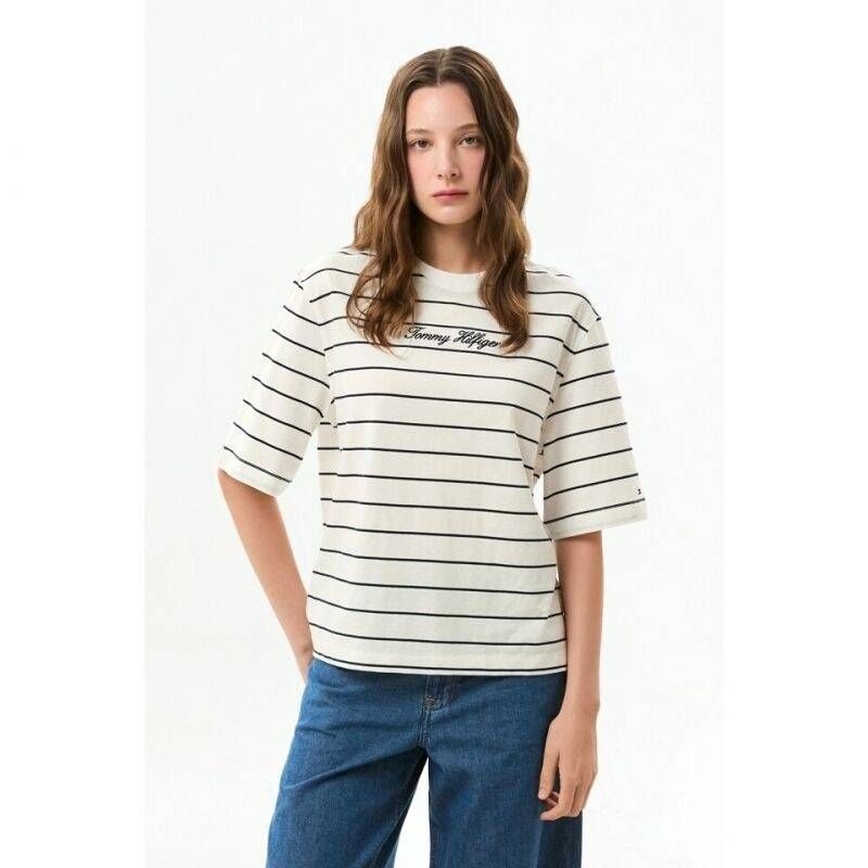 타미힐피거 여성 <매장정품> TOMMY HILFIGER 타미힐피거 클래식 스크립트 트레페즈 티셔츠 T22G6TTO033WT1 T22G6TTO033WT1-EB 1989341