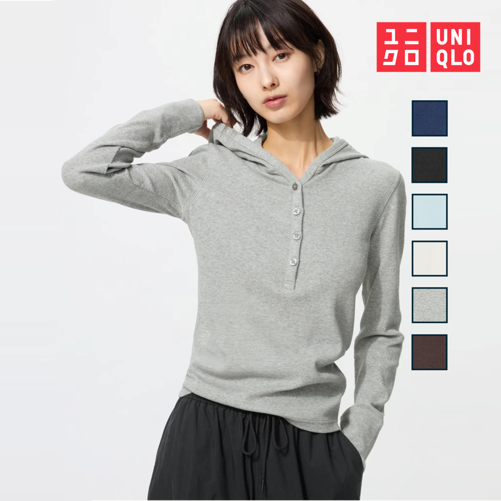 유니클로 후드 립 T 여성 긴팔 티셔츠 기본 무지 후드티
