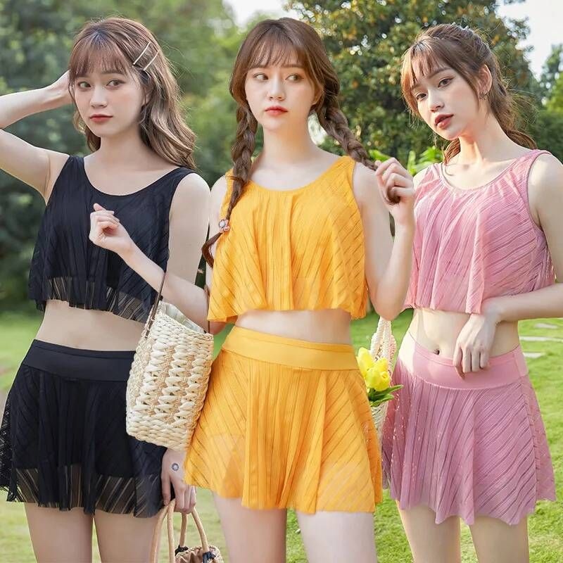 UnKnown [해외] 언더붑 탱크탑 비키니 홀터넥 커버업 수영복 어 섹시 하이 웨스트 여성 솔리드 패드 업 Two 피스 Swimskirt
