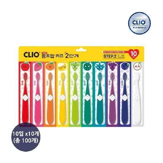 크리오 펌프 팝 어린이칫솔 유아 키즈 2단계 10개입 x10개(총 100개)