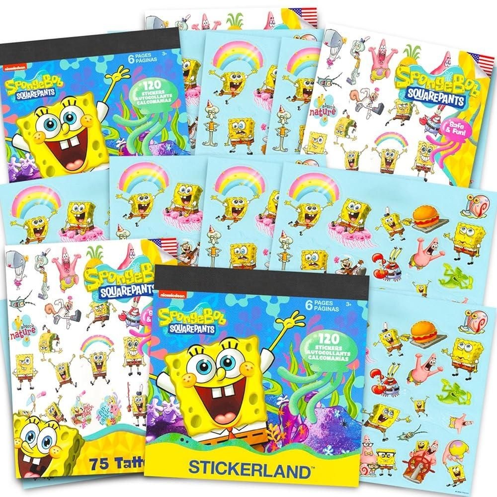 Nickelodeon [해외] 네모바지 스폰지<b>밥</b> 파티 선물 트 - 용 <b>스티커</b> 240개와 타투 75개 번들 생일 용품 팩 [호환]