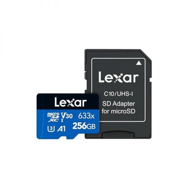 Lexar [해외] Lexar 렉사 고성능 633x 256GB microSDXC UHS I 카드 SD 어댑터 포함 C10 U3 V30 A1 Full HD 4K 비디오 지원 최대 100MB s 읽기 속도