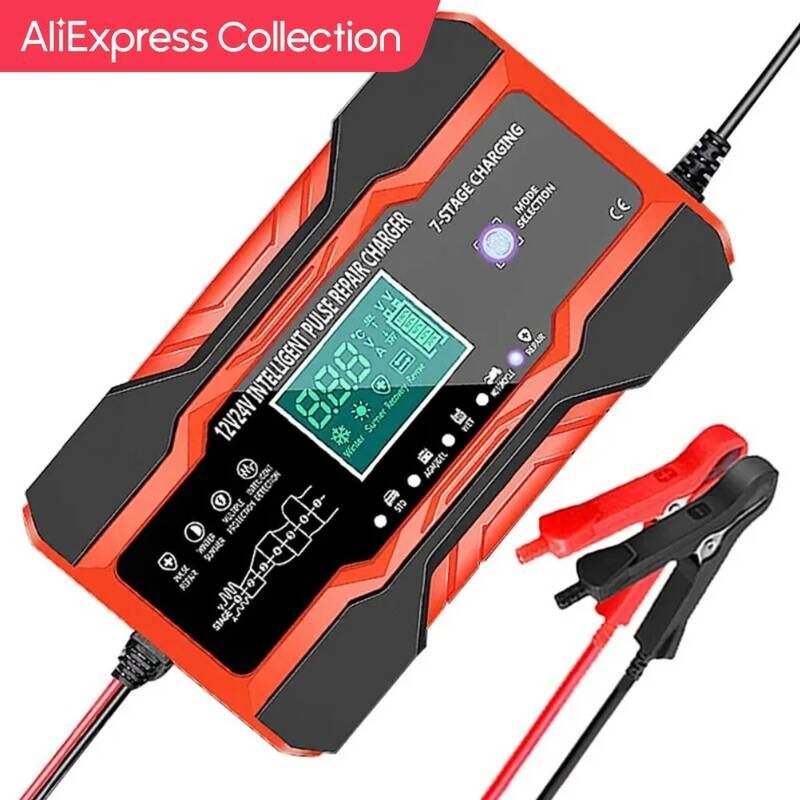 UnKnown [해외] 자동차배터리충전기 AliExpress 컬렉션 자동차 배터리 충전기 완전 자동 디지털 AGM 젤용 펄스 수리 12V-24V 10A