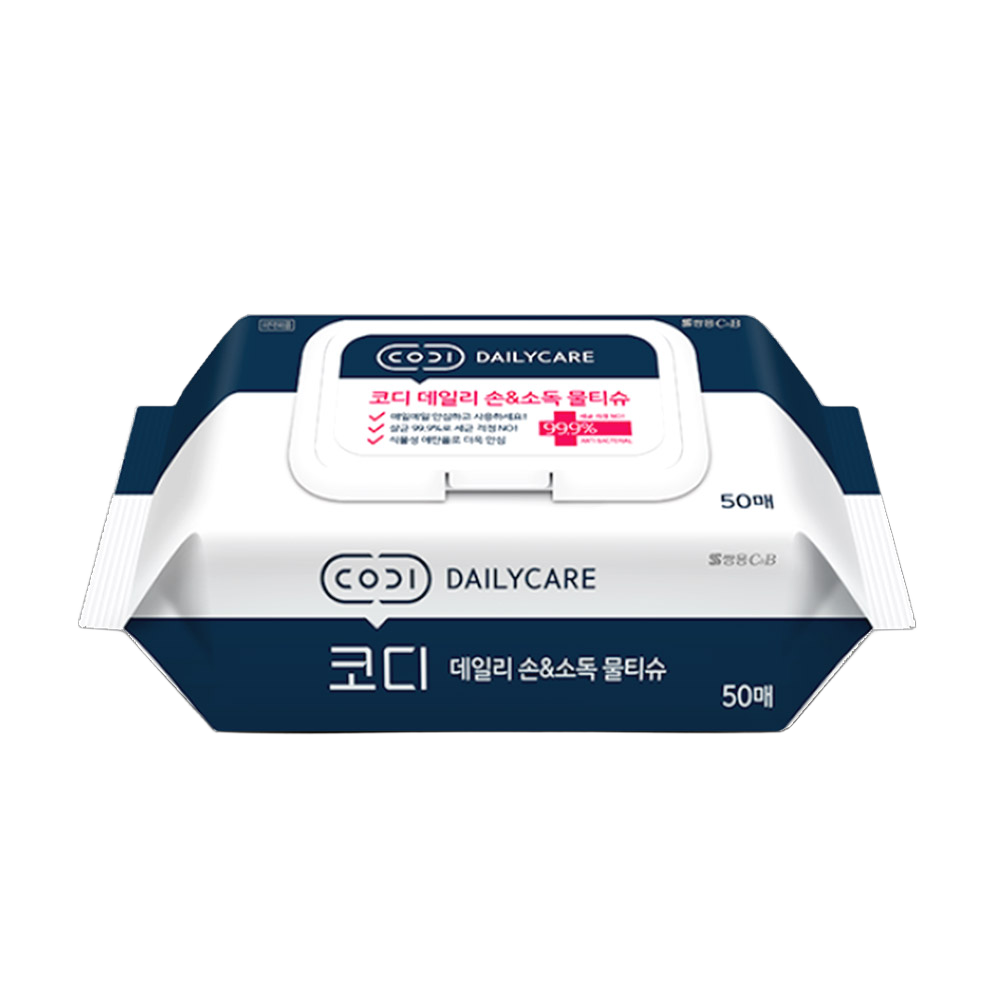 코디 데일리 손 소독 물티슈 캡형 50매 1팩