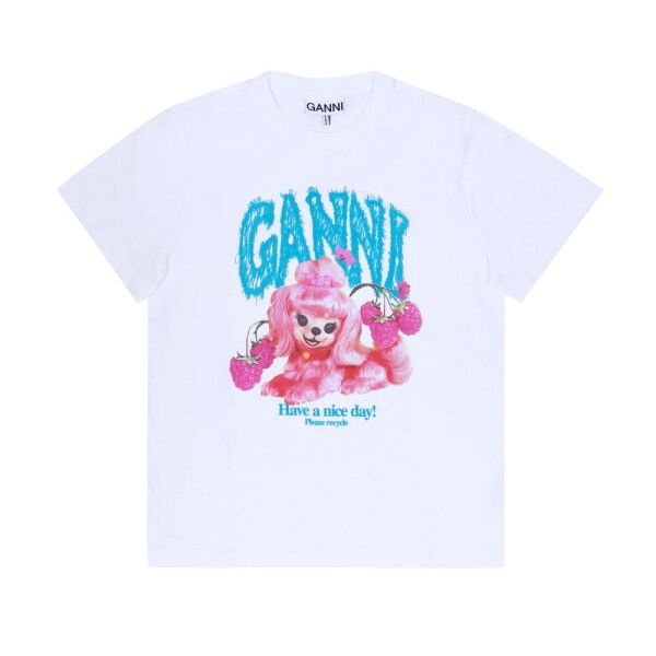 [가니] GANNI A1050142 151 핑크 도그 로고 여성 반팔티