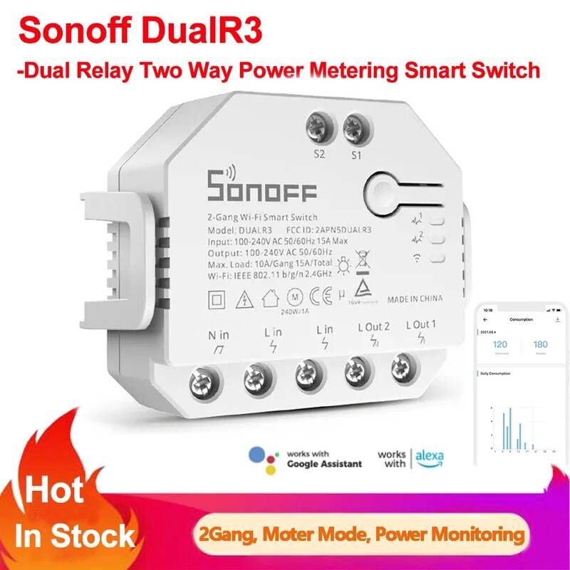 [해외] 릴레이 relay Sonoff-듀얼 R3 듀얼 Wifi 스마트 스위치 양방향 제어 전력 계량 롤러 음영 모터 전기 커튼 블라인드