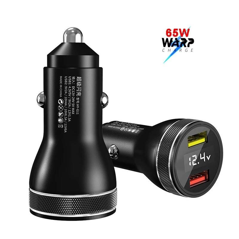 UnKnown [해외] 차량용 시거잭 충전기 65W OnePlus 9R 워프 원플러스 9 프로 8T 8 7T 7 6T 5T 30W 워프/20W 대시 고속 2 포트 빠른
