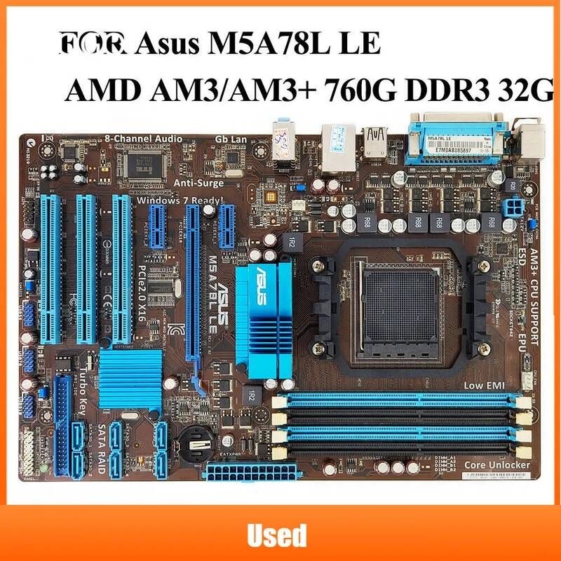 UnKnown [해외] 마더보드 메인보드 중고 Asus M5A78L LE 오리지널 데스크탑 마더 보드 AMD 760G 소켓 AM3 + DDR3 32G SATA2 USB2.0 ATX