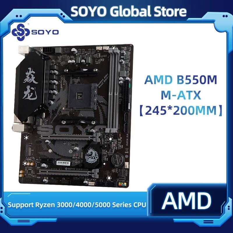 [해외] 마더보드 메인보드 SOYO-Monarch Dragon AMD B550M 게임용 USB3.1 M.2 Nvme Sata3 R5 3600 CPU 지원 (AM4 소켓 및 5600G 5600X CPU)