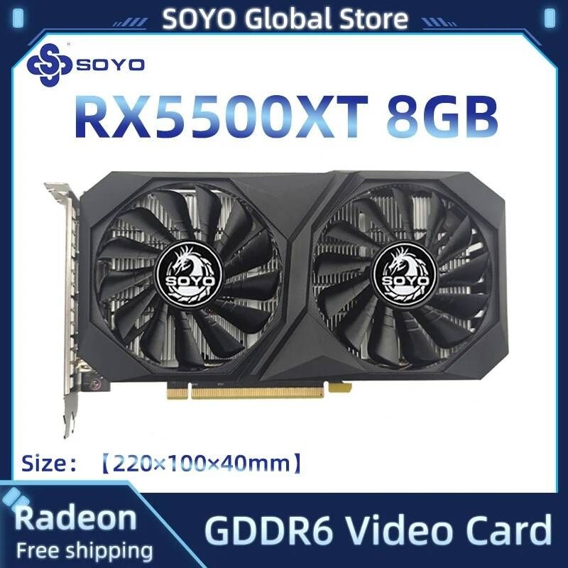 UnKnown [해외] SOYO Radeon-그래픽 카드 RX5500XT 8GB GDDR6 128Bit 8 핀 PClex8 4.0 데스크탑 게임용 컴퓨터 GPU 비디오