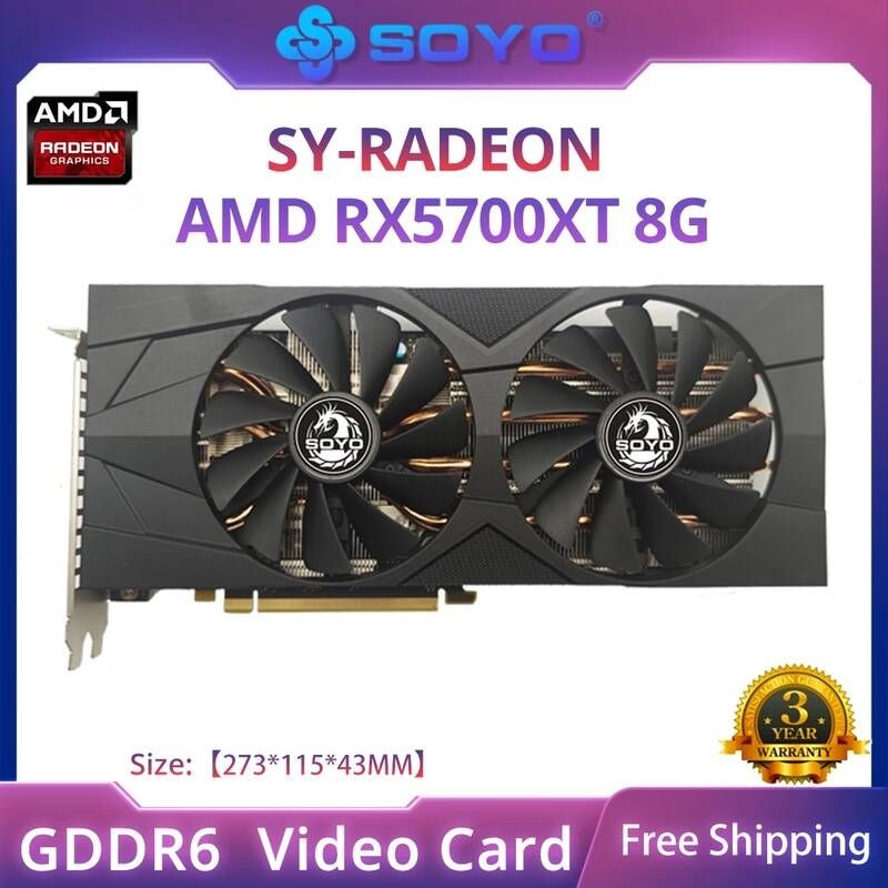 UnKnown [해외] SOYO-AMD Radeon RX5700XT 8G 그래픽 카드 GDDR6 비디오 메모리 PCIE16x4.0 256Bit 게임 HDMI 데스크탑 컴퓨터용
