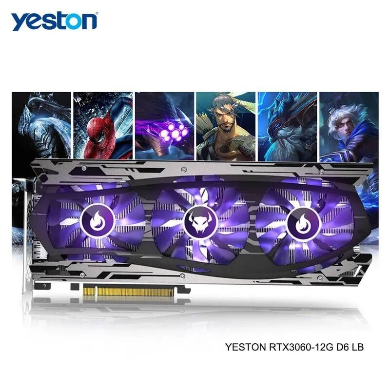 UnKnown [해외] Yeston GeForce RTX 3060 GPU 12GB GDDR6 192bit 1777/15000MHz 게임용 데스크탑 컴퓨터 PC 비디오 그래픽 카드 DP/HDMI 호환