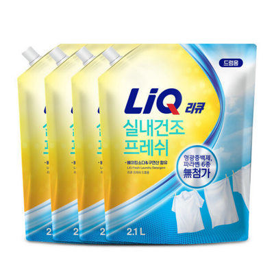 리큐 프레시 실내건조 세탁세제, 드럼용, 2.1L, 4개