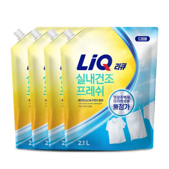 리큐 프레시 실내건조 세탁세제, 드럼용, 2.1L, 4개