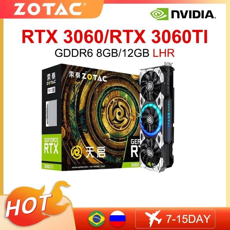 UnKnown [해외] ZOTAC 그래픽 카드 GDDR6 rtx 3060 3060Ti 8GB 12GB 게임 256Bit 8NM 8 + 8Pin 14000Mhz GPU 게이머 비디오 placa