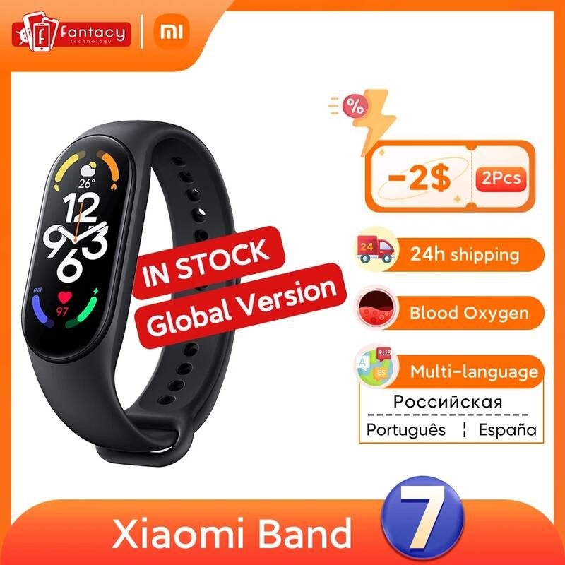 UnKnown [해외] 스마트 워치 손목 밴드 Xiaomi-글로벌 버전 Mi Band 7 팔찌 6 색 AMOLED 스크린 Miband 혈액 산소 피트니스 트래커 방수