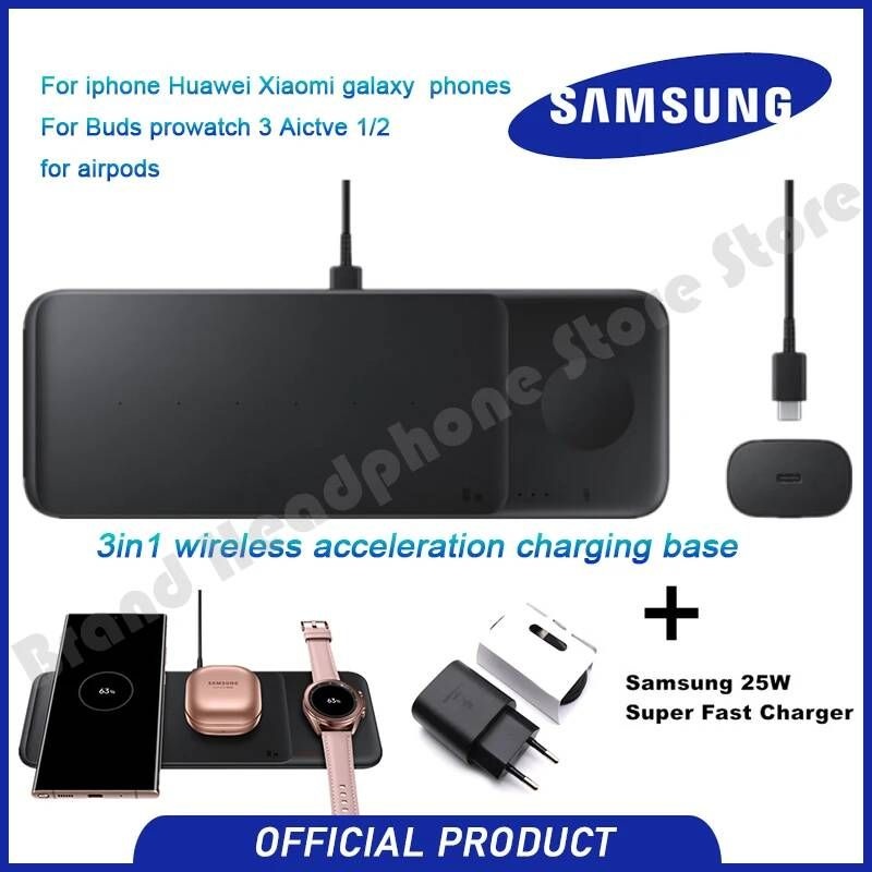 UnKnown [해외] 무선 멀티 고속 C타입 핸드폰 휴대폰 충전기 원래 Samsung 3 in 1 빠른 EP-P6300 Trio Pad 대 한 Galaxy Series 폰 Buds 2/pro/Live
