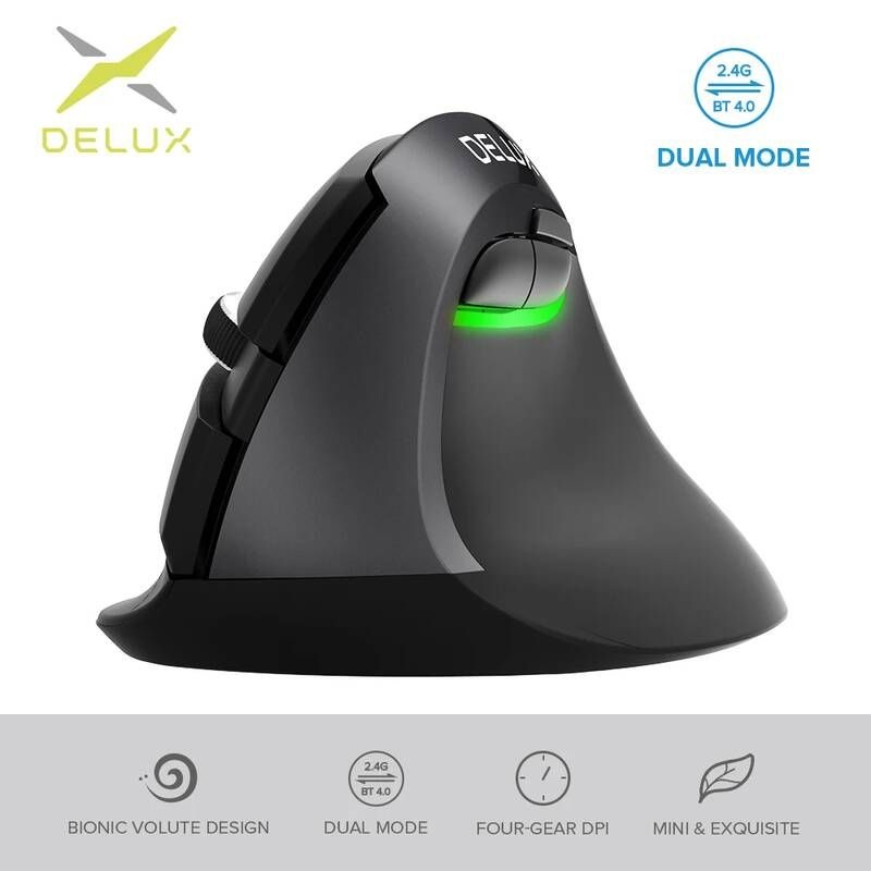 [해외] 무선 무소음 게이밍 버티컬 마우스 Delux 인체 공학적 블루투스 M618미니 DB 2400 DPI 수직 컴퓨터 및 노트북용 6 버튼 2