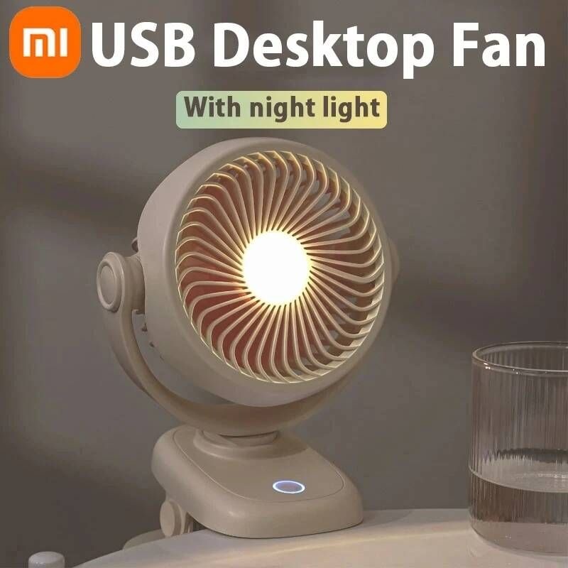 [해외] 벽걸이 선풍기 써큘레이터 샤오미-신제품 미니 휴대용 전기 팬 USB 충전식 캠핑 클립 LED 데스크 램프 바람 쿨러 환