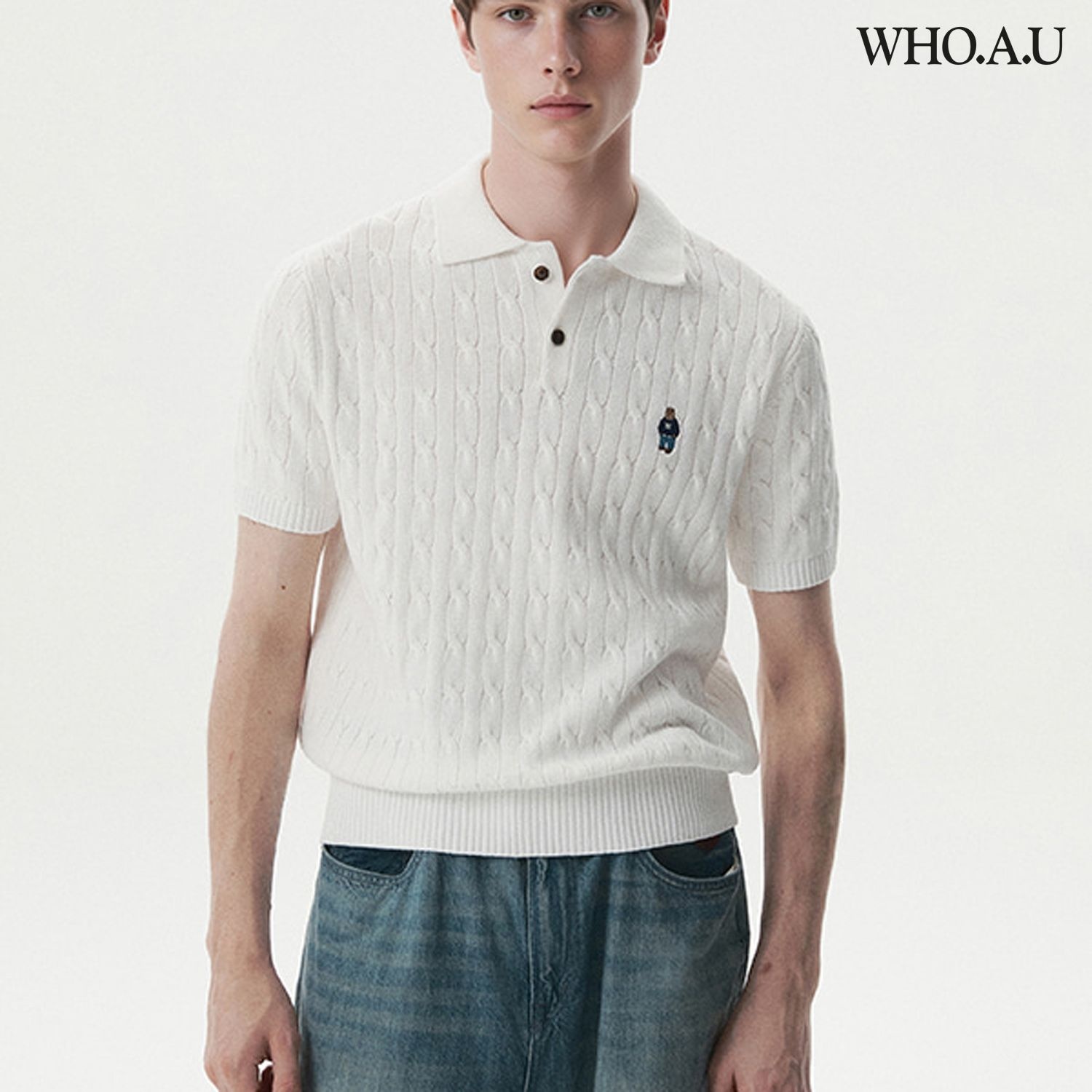 공용 Steve Collar Cable Short Sleeve Sweater (스웨터) WHKAG2424U