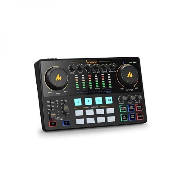 [해외] MAONO 오디오 인터페이스 MaonoCaster 10채널 팟캐스트 믹서 Pro 프리앰프 48V 팬텀 파워 블루투스 녹음 스트리밍 유튜브