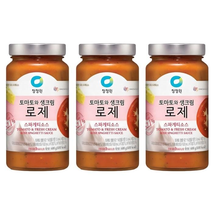 대상 청정원 토마토와 생크림 로제 스파게티소스 600g 3개