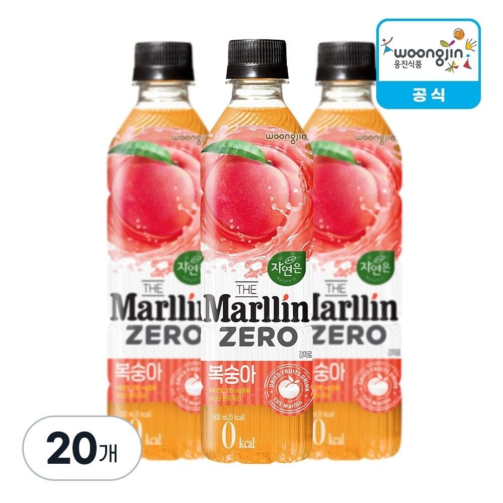 웅진식품 자연은 더말린 제로 복숭아 500ml, 20개