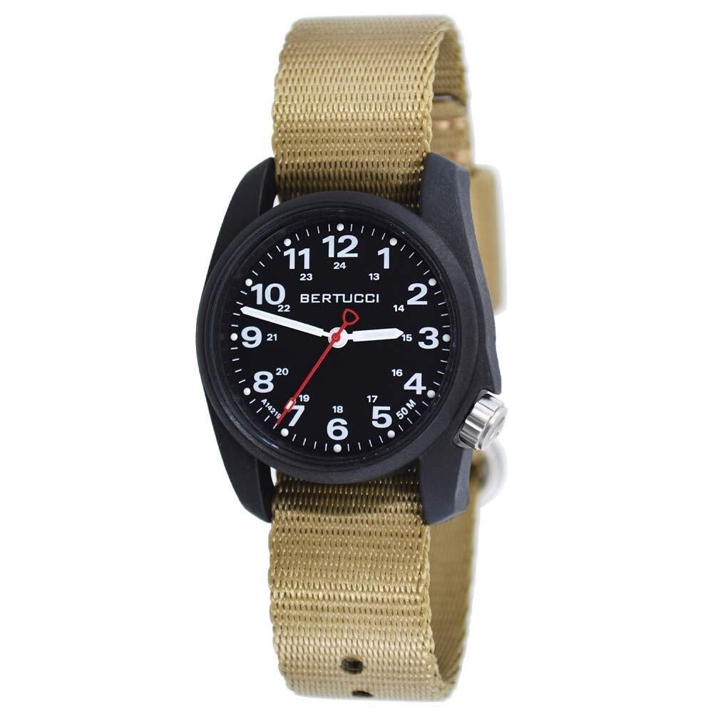 [해외] BERTUCCI A-1R Field Comfort 10502 남성용 카키 나일론 밴드 블랙 쿼츠 다이얼 시계 [호환]