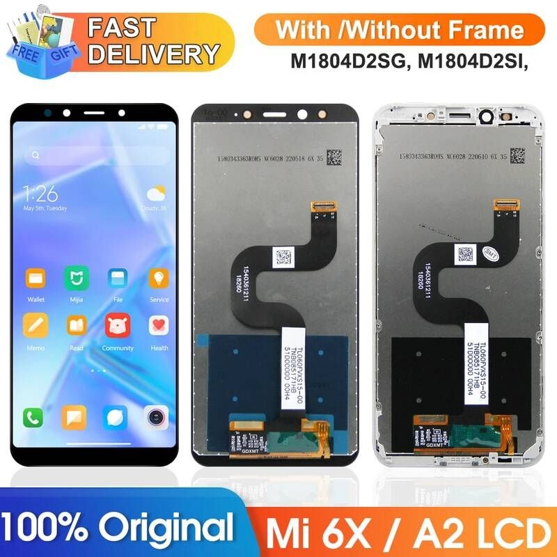 [해외] 스마트폰 액정 교체 부품 LCD 디스플레이 터치 스크린 디지타이저 어셈블리 샤오미 Mi 6X 교체용 프레임 A2 M1804D2SG M
