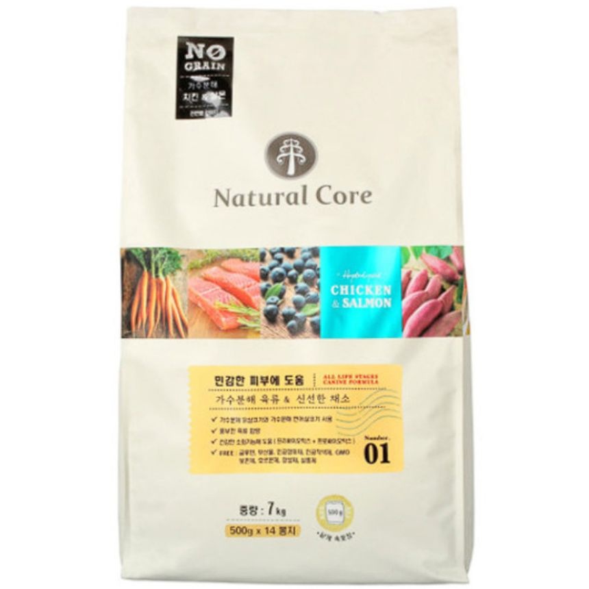 네츄럴코어 치킨&연어 강아지사료 가수분해사료 7kg