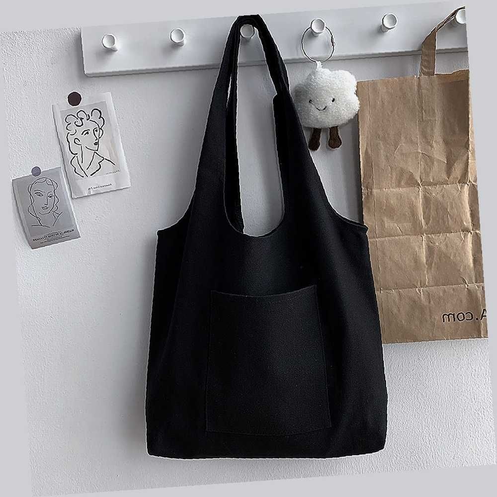 포켓 캔버스 에코백 블랙 천가방 캔버스숄더백