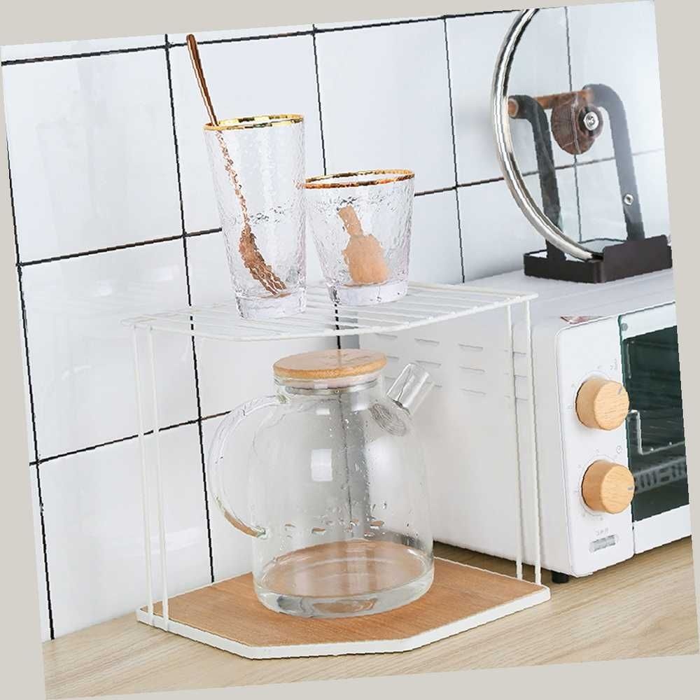 2단 코너선반 화이트 우드판 정리선반 화이트선반 우드판선반
