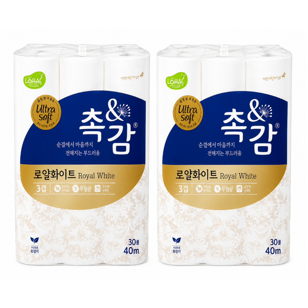 깨끗한나라 촉앤감 로얄화이트 화장지 40m x 30롤 x 2팩 코스트코