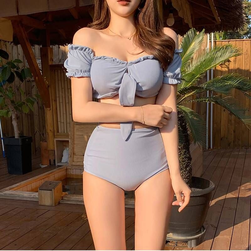 UnKnown [해외] 언더붑 탱크탑 비키니 홀터넥 커버업 수영복 어 스타일 스위트 섹시한 리본 세트 여성 솔리드 컬러 두 조각 높은