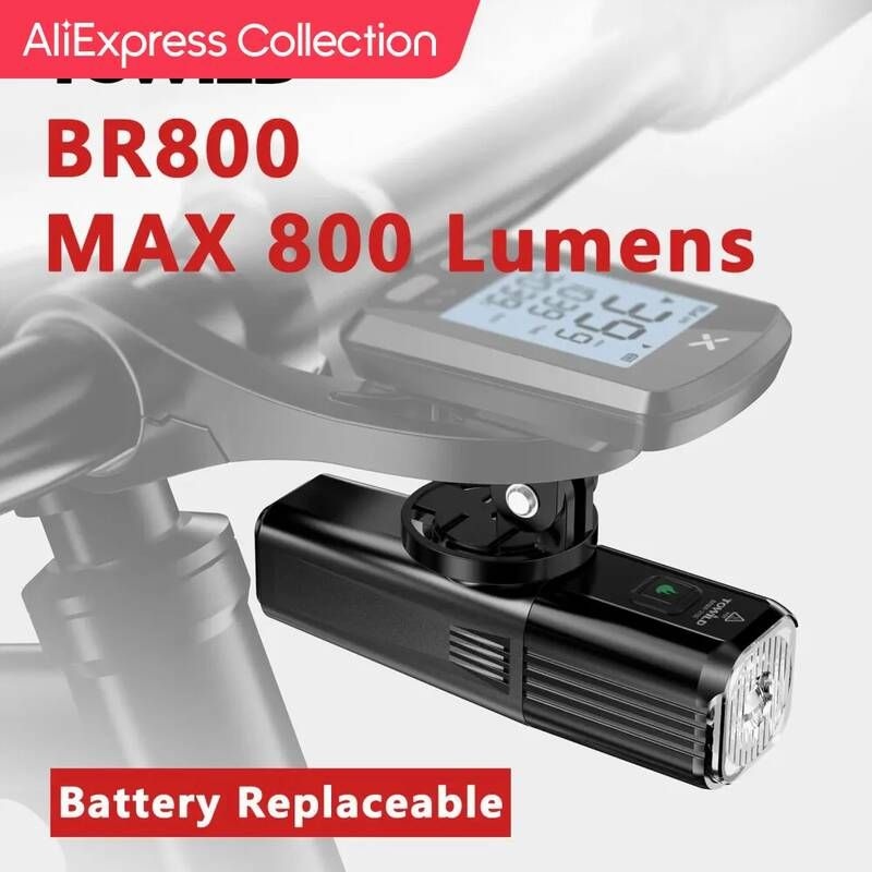 UnKnown [해외] 자전거 라이트 전조등 후미등 램프 후레쉬 AliExpress 컬렉션 TOWILD BR800 C 타입 18650 2000mAh 배터리 교체 가능한 LED MTB