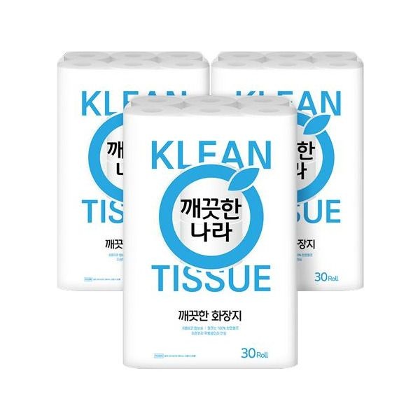 깨끗한나라 극초특가 깨끗한 화장지 30롤 x 3팩