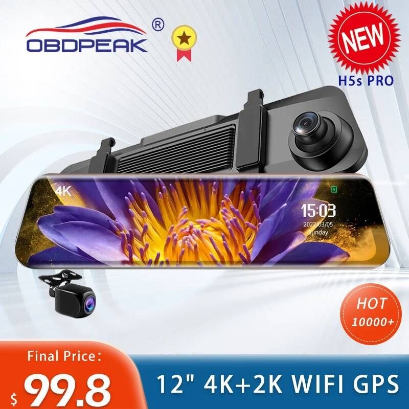 [해외] 룸미러 후방 카메라 사이드 H5s 프로 4K + 2K 대시 캠 스트림 미디어 백미러 IMX415 와이파이 자동차 DVR 비디오 레코더