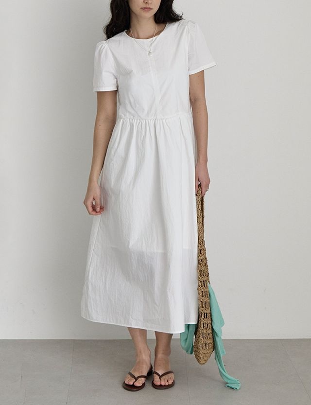 공구우먼 [공구우먼][제작] [심플이즈베스트템] 블루미 반팔 퍼프 셔링 롱 원피스 87948 빅사이즈 여성의류