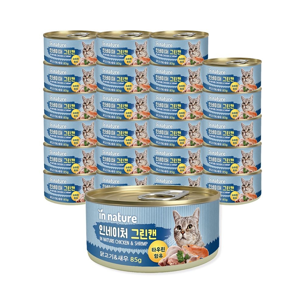 인네이처 그린캔 고양이 간식캔 닭고기+새우 85g 24개