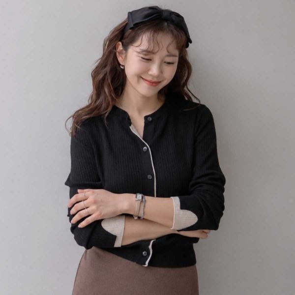 [재오픈][편한신축][LABEL] 클레아 소매배색 골지가디건