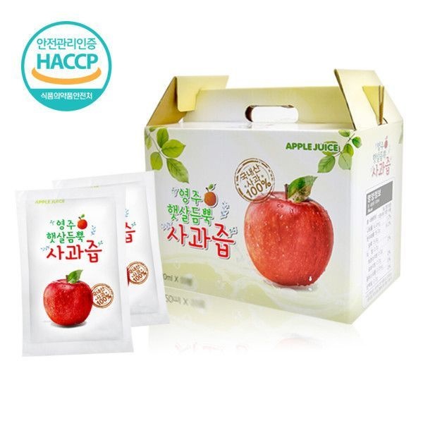 영주 100% 국내산 착즙 햇살 듬뿍 사과즙 100ml 50팩 손잡이박스 120744