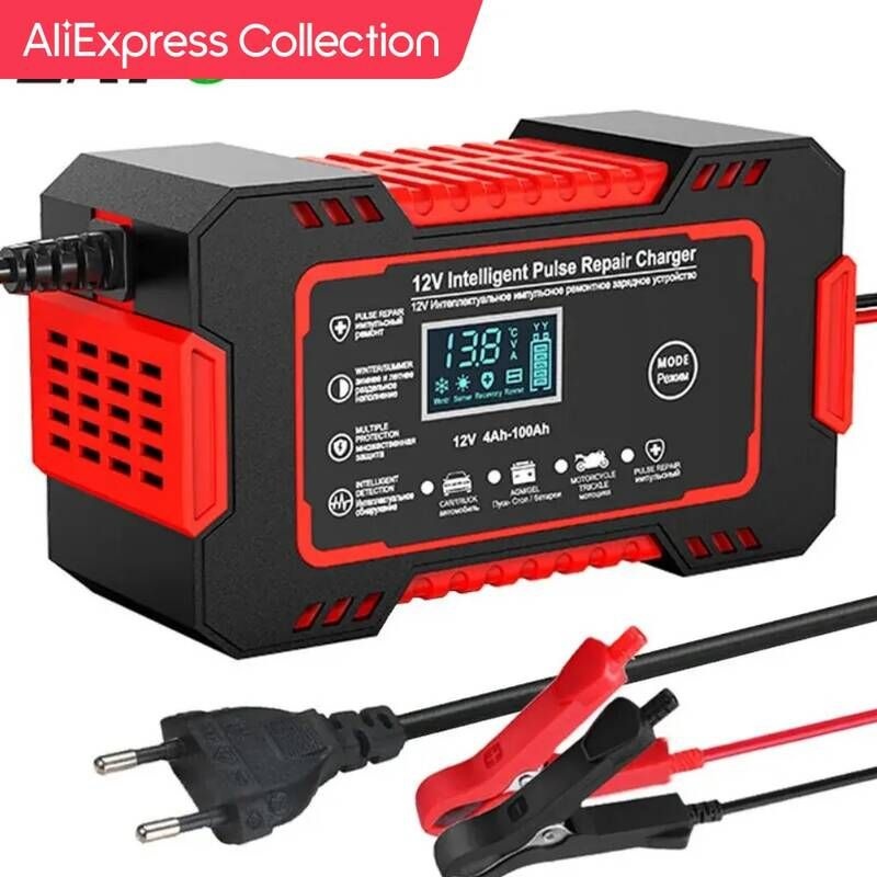 UnKnown [해외] 자동차배터리충전기 AliExpress 컬렉션 자동차 배터리 충전기 12V 6A 펄스 수리 LCD 디스플레이 스마트 고속 충전 AGM