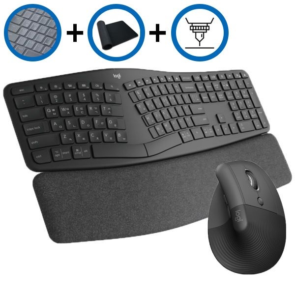 키스킨+장패드+각인서비스 로지텍 K860 + LIFT 리프트 그래파이트 버티컬 무선 키보드 마우스 세트