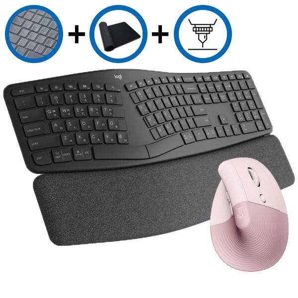 키스킨+장패드+각인서비스 로지텍 K860 + LIFT 리프트 핑크 버티컬 무선 키보드 마우스 세트
