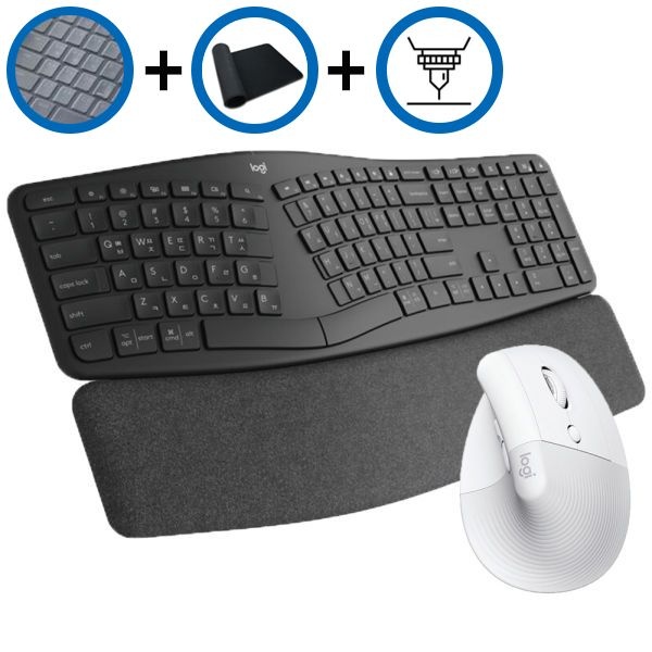 키스킨+장패드+각인서비스 로지텍 K860 + LIFT 리프트 화이트 버티컬 무선 키보드 마우스 세트