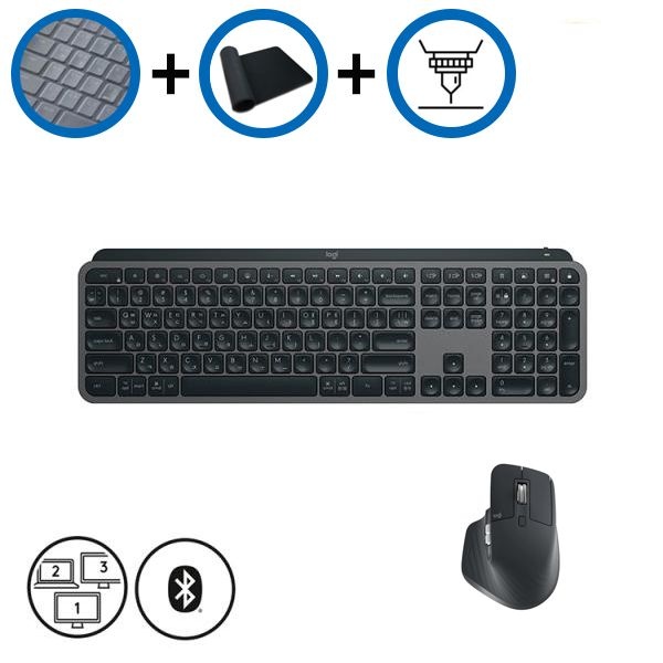 키스킨+장패드+각인서비스 로지텍 MX Keys S + MX MASTER 3S 무선 키보드 마우스 세트 그래파이트
