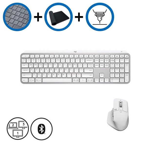 키스킨+장패드+각인서비스 로지텍 MX Keys S + MX MASTER 3S 무선 키보드 마우스 세트 페일그레이