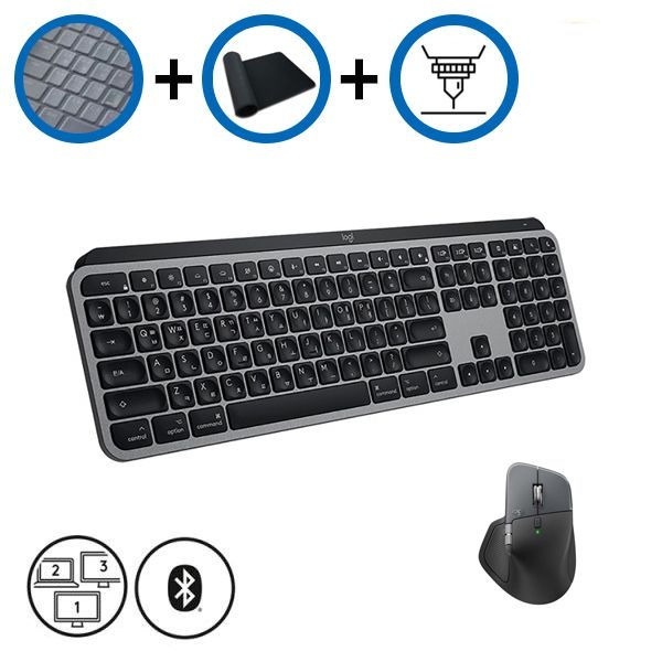 키스킨+장패드+각인서비스 로지텍 MX Keys S for MAC + MX MASTER 4 for MAC 블루투스 키보드 마우스 블랙