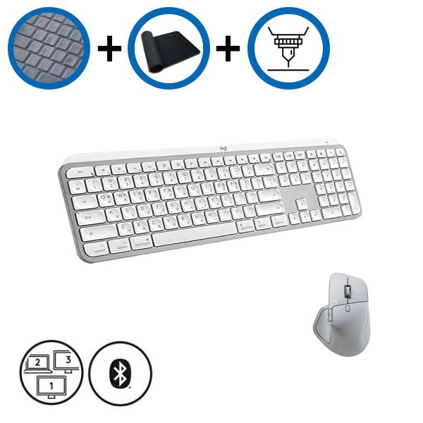 키스킨+장패드+각인서비스 로지텍 MX Keys S for MAC + MX MASTER 4 for MAC 블루투스 키보드 마우스 화e트