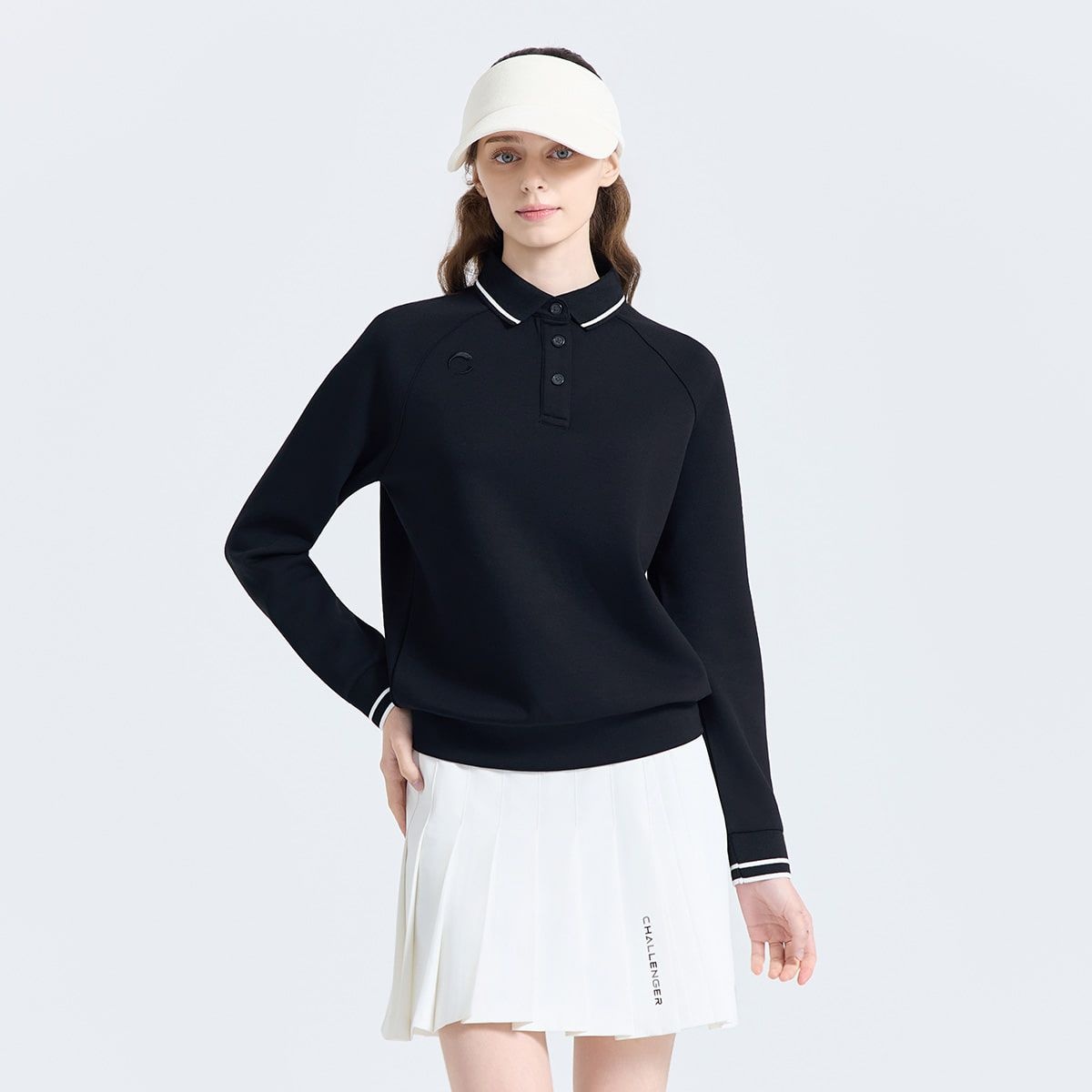 챌린저 여성 배색카라 버튼다운 긴팔 티셔츠 블랙 CHF3WLT6984BK